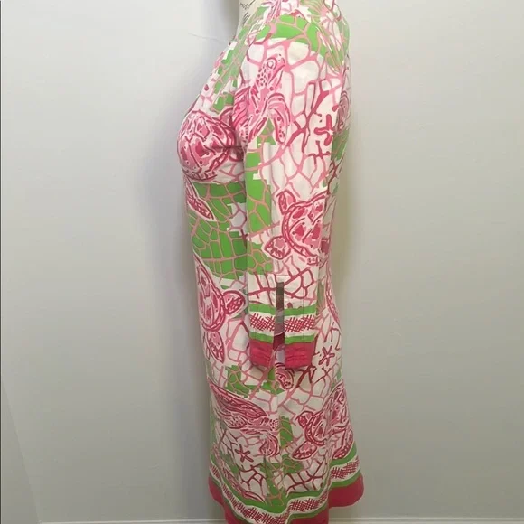 Pink and Green Turtle Print Dress XS - Picture 3 of 5